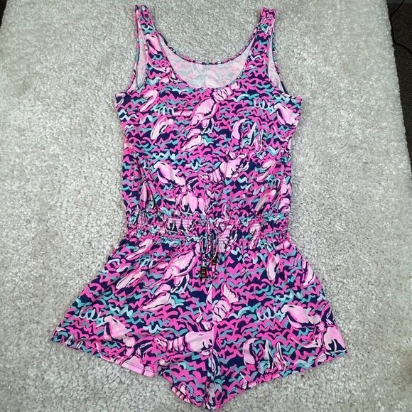 Lilly Pulitzer Tala Romper Lobstah Roll Pink Navy XL - Picture 2 of 12